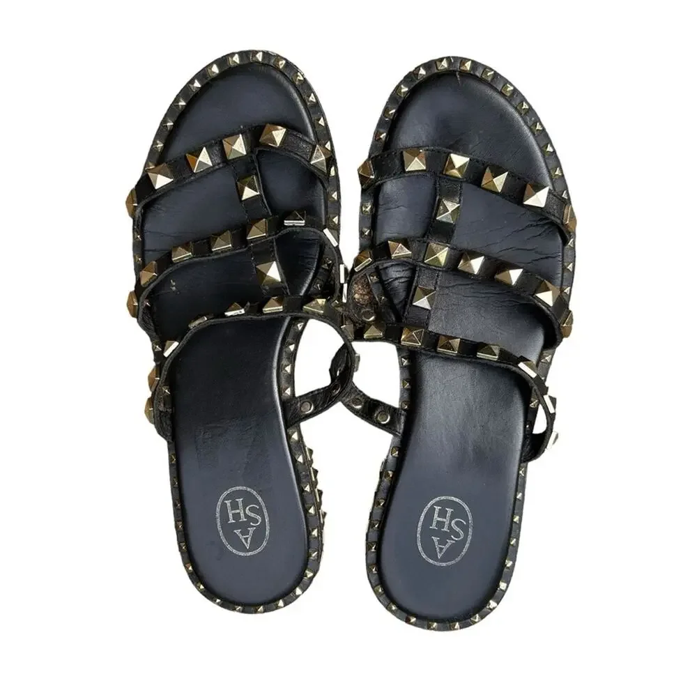 ASH Black & Gold Studded sandals size 37 US Size 6.5/7 GUC
